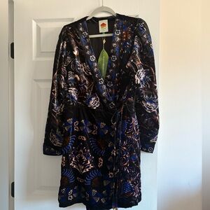 FARM Rio Black and Blue Mini Dress